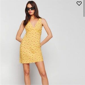 Reformation Calix Yellow Floral Mini Dress